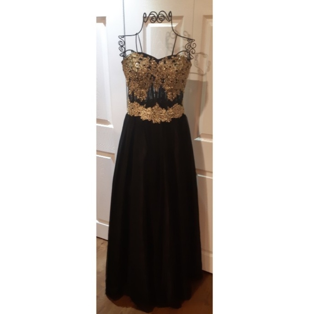 Black Embroidered Corset Staples Gown